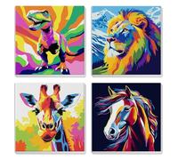 MXJSUA 4 Pack Cute Animals Paint by Numbers Kit with Framed Canvas for Ages 6-12 Kids, Dinosaur Paint by Numbers Kits for Children Beginners, Acrylic Oil Painting for Home Wall Decor Gift (20 * 20cm)