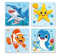 MXJSUA 4 Pack Cute Animals Paint by Numbers Kit with Framed Canvas for Ages 6-12 Kids, Shark Paint by Numbers Kits for Children Beginners, Acrylic Oil Painting for Home Wall Decor Gift (20x20 cm)
