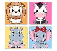 MXJSUA 4 Pack Cute Cartoon Animals Paint by Numbers Kit with Framed Canvas for Kids, Dinosaur Horse By Number Painting Kits for Ages 6-12 Kids, Acrylic Oil Paint by Number Kits for Beginners 20*20cm