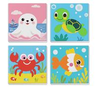 MXJSUA 4 Pack Cute Sea Animals Paint by Numbers Kit with Framed Canvas for Kids, Dinosaur Horse By Number Painting Kits for Ages 6-12 Kids, DIY Acrylic Oil Paint by Number Kits for Beginners 20*20cm
