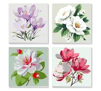 MXJSUA 4 Pack Framed Canvas Paint by Numbers for Kids Adults, Beautiful Flowers Paint by Numbers Kit for Children Beginners, DIY Acrylic Painting Craft Kits for Home Wall Decor, 20x20cm