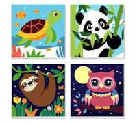 MXJSUA 4 Pack Framed Canvas Paint by Numbers for Kids Adults, Cute Pandas Paint by Numbers Kit for Children Beginners, DIY Acrylic Painting Craft Kits for Home Wall Decor, 20x20cm