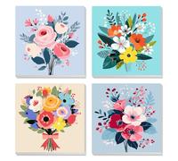 MXJSUA 4 Pack Framed Canvas Paint by Numbers for Kids Adults, Flowers Paint by Numbers Kit for Children Beginners, DIY Acrylic Painting Craft Kits for Home Wall Decor, 20x20cm