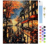 MXJSUA Autumn Night Street DIY Paint by Numbers Kits for Adults Beginners, Easy Canvas Paint by Numbers with Brushes and Acrylic Paint for Home Wall Decoration and Gifts 40x50cm (Without Frame)