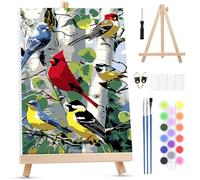 MXJSUA Birds Paint by Numbers Kit with Frame for Adult Beginner, Tree Animal Adults Paint by Number Kits on Canvas with Easel, Acrylic Oil Painting Art Craft Kits, 20x25cm/8x12inch