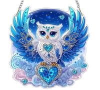MXJSUA Blue Owl Special Shaped Hanging Diamond Painting Art Kits for Adults, Crystal Rhinestone Acrylic Gem Art Pendant Ornaments Kit for Home Decor and Gift 20x20cm