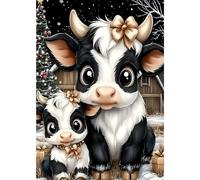 MXJSUA Christmas Diamond Painting Kit for Adults, Cute Cow Full Drill Diamond Art Painting Kits for Beginners, Round Diamond Dots Art Painting Kits, 30x40cm