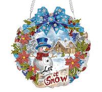 MXJSUA Christmas Santa Snowman Special Shaped Hanging Diamond Painting Art Kits for Adults, Wreath Crystal Rhinestone Acrylic Gem Art Pendant Ornaments Kit for Home Decor and Gift 19.4x19.8CM