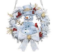 MXJSUA Christmas Snowman Special Shaped Hanging Diamond Painting Art Kits for Adults, Wreath Cardinal Crystal Rhinestone Acrylic Gem Art Pendant Ornaments Kit for Home Decor and Gift 18.4x19.9CM