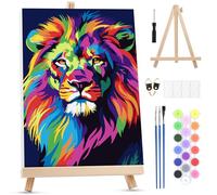 MXJSUA Colorful Lion Paint by Numbers Kit with Frame for Adults, Animal Easy Beginners Paint by Number on Canvas with Easel, Acrylic Number Painting Craft Gifts for Home Decor, 20x30cm