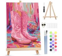 MXJSUA Cowboy Boots Framed Paint by Numbers for Adults Beginners, Easy Adults' Paint-by-Number Kits on Canvas with Easel, Acrylic Number Painting Crafts Gifts for Home Decor, 20x30cm