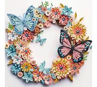 MXJSUA Diamond Art Painting Kit, 5D Special Shape, Crystal Rhinestones, Butterfly Wreath, 30x30cm, Adults