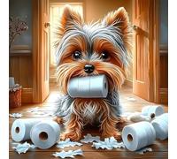 MXJSUA DIY Diamond Painting Kits for Adults, Cute Yorkshire Dog Diamond Gem Art Painting for Beginners, Diamond Picture with Full Round Drill Dots Craft Set Gift, 30x30cm