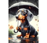 MXJSUA DIY Diamond Painting Kits for Adults, Umbrella Dachshund Dog Diamond Gem Art Painting for Beginners, Diamond Picture with Full Round Drill Dots Craft Set Gift, 30x40cm