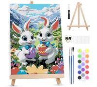 MXJSUA Easter Framed Paint by Numbers for Adults Beginners, Easy Adults' Paint-by-Number Kits on Canvas with Easel, White Bunnies Acrylic Number Painting Crafts Kits Gifts for Home Decor, 20x30cm