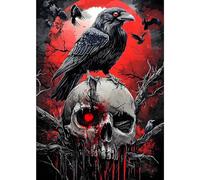 MXJSUA Halloween Black Crow DIY Diamond Painting Kits for Adults, Evil Skull Diamond Gem Art Painting for Beginners, Diamond Picture with Full Round Drill Dots Craft Set Gift, 30x40CM