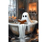 MXJSUA Halloween DIY Diamond Painting Kits for Adults, Ghost Reading in The Bathtub Diamond Gem Art Painting for Beginners, Diamond Picture with Full Round Drill Dots Craft Set Gift, 30x40CM