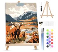 MXJSUA Highland Cow Paint by Numbers Kit with Frame for Adult Beginner, Adults Paint by Number Kits on Canvas with Easel, DIY Acrylic Oil Painting Art Craft Kits, 20x25cm/8x10inch
