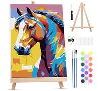 MXJSUA Horse Paint by Numbers Kit with Frame for Adults, Animal Easy Beginners Paint by Number on Canvas with Easel, Acrylic Number Painting Craft Gifts for Home Decor, 20x30cm