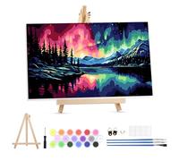 MXJSUA Northern Lights Aurora Scenery Framed Paint by Numbers for Adults Beginners, Adults' Paint-by-Number Kits on Canvas with Easel, Acrylic Number Painting Crafts Gifts for Home Decor, 30x20cm