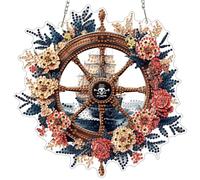 MXJSUA Ship's Wheel Special Shaped Hanging Diamond Painting Art Kits for Adults, Crystal Rhinestone Acrylic Gem Art Pendant Ornaments Kit for Home Decor and Gift 20x20cm