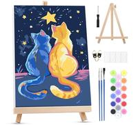 MXJSUA Starry Sky Cat Paint by Numbers Kit with Frame for Adults, Animal Easy Beginners Paint by Number on Canvas with Easel, Acrylic Number Painting Craft Gifts for Home Decor, 20x30cm