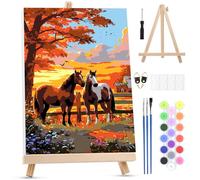 MXJSUA Two Horses Paint by Numbers Kit with Frame for Adult Beginner, Animal Adults Paint by Number Kits on Canvas with Easel, Acrylic Oil Painting Art Craft Kits, 20x30cm/8x12inch