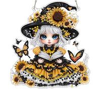 MXJSUA Witch Special Shaped Hanging Diamond Painting Art Kits for Adults, Crystal Rhinestone Acrylic Gem Art Pendant Ornaments Kit for Home Decor and Gift 20x20cm