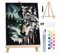 MXJSUA Wolf Paint by Numbers Kit with Frame for Adult Beginner, Animal Adults Paint by Number Kits on Canvas with Easel, DIY Acrylic Oil Painting Art Craft Kits, 20x25cm/8x10inch