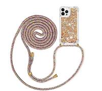 MXKOCO Mobile Phone Chain Compatible with iPhone 15 Pro (6.1), Glitter Liquid Moving Quicksand Case with Strap, Shoulder Bags + Cases with Neck Strap, Mobile Phone Cord with Protective Case, Stylish