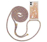 MXKOCO Phone Lanyard Case for iPhone 11-Liquid Glitter Quicksand Cover Crossbody Phone Case with Strap Necklace Bling Sequin Cover/Case Adjustable Lanyard Phone Chain Cover Neck Strap
