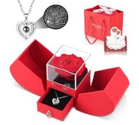 MXLATUU Preserved Red Rose Gift Box with Heart Necklace - Eternal Flowers with I Love You Projection Jewelry for Women, Romantic Valentines Day Anniversary Birthday Gift for Her(Wife Girlfriend Mom)