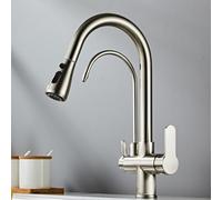 MXLDZHLW Faucets,3 Way Kitchen Tap with Pull Out Hose Drinkiwater Tap White Swivel Spout Brass Taps/Brushed