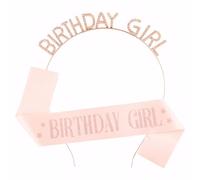 Mxlfdc 2PCS Birthday Sash and Crown, Birthday Tiara Headband&Sash Set for Girls Womens, Bling Rhinestone Hair Band Princess Queen Sweet Tiara Birthday Party Accessories(Rose Gold)