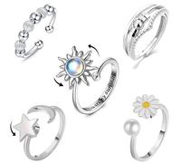 Mxlfdc Fidget Rings for Anxiety Women, 5 Piece Set Fidget Rings, Stress Relief Gifts for Women Girls, Fits Almost Any Size Anxiety Ring Fingers Suitable for All Ages