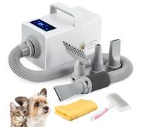 Mxmoonant Dog Dryer 2800W Touch Screen, Low Noise, High Velocity Pet Grooming Blower with 4 Nozzles, Slicker Brush and Pet Towel, Both for Home & Pet Salon