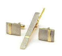 MXMZSRTH Tie Clip Cufflinks Set for Men Tie Clip Cufflinks Set Men's Simple Cufflinks Necktie Clip Set(Gold)