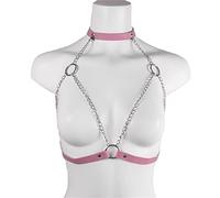 MXMZSRTH Women's Body Harness Strappy Metal Chain Corset Belt Nightclub Rock Dress Black Pu Leather Chain Bondage Lingerie(Pink)