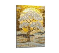 MXNGVU Stained Glass Golden Tree Poster Poster Decorative Painting Canvas Wall Posters And Art Picture Print Modern Family Bedroom Decor Posters 12x18inch(30x45cm)