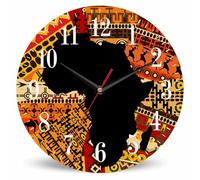 Mxocom Africa Map Wall Clock World Ethnic Patterm 10 Inch Silent Non Ticking Battery Operated Clock Vintage Round Clock for Living Room Bedroom Bathroom Office Decor