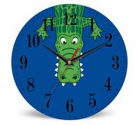 Mxocom Alligator Wall Clock Green Cartoon Crocodile with Teeth Cute Funny Style 10 Inch Silent Non Ticking Battery Operated Clock Vintage Round Clock for Living Room Bedroom Bathroom Office Decor