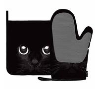Mxocom Black Cat Oven Mitt and Pot Holder with Silicone Cool Cat Head Heat Resistant Kitchen for Cooking BBQ Baking Grilling Spring/Summer