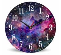 Mxocom Colorful Satrs Sky Wall Clock Nebula and Galaxies in Space 10 Inch Silent Non Ticking Battery Operated Clock Vintage Round Clock for Living Room Bedroom Bathroom Office Decor