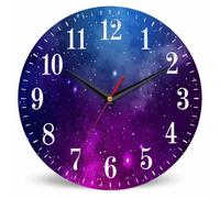 Mxocom Colourfull Sky Wall Clock Blue Purple Nebula White Colour Star 10 Inch Silent Non Ticking Battery Operated Clock Vintage Round Clock for Living Room Bedroom Bathroom Office Decor