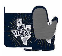 Mxocom Don't Mess with Texas Oven Mitt and Pot Holder with Silicone Cool Quote Vintage Design State Silhouette Grunge Art Heat Resistant Kitchen for Cooking BBQ Baking Grilling Spring/Summer