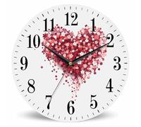 Mxocom Floral Love Heart Wall Clock Beautiful Romantic Red Pink Rose Peony Flower Petal 10 Inch Silent Non Ticking Battery Operated Clock Vintage Round Clock for Living Room Bedroom Bathroom Decor