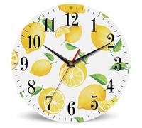 Mxocom Fresh Lemon Wall Clock Tropical Fruit Citrus Juicy Bright Nature 10 Inch Silent Non Ticking Battery Operated Clock Vintage Round Clock for Living Room Bedroom Bathroom Office Decor