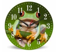 Mxocom Frog Wall Clock Green Frog with Red Eye Holding Branches 10 Inch Silent Non Ticking Battery Operated Clock Vintage Round Clock for Living Room Bedroom Bathroom Office Decor