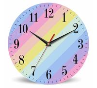 Mxocom Geometric Striped Wall Clock Pastel Rainbow Spectrum Colors Abstract Twill 10 Inch Silent Non Ticking Battery Operated Clock Vintage Round Clock for Living Room Bedroom Bathroom Office Decor