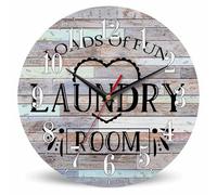 Mxocom Laundry Room Wall Clock Colored Wooden Boards Simple 10 Inch Silent Non Ticking Battery Operated Clock Vintage Round Clock for Living Room Bedroom Bathroom Office Decor